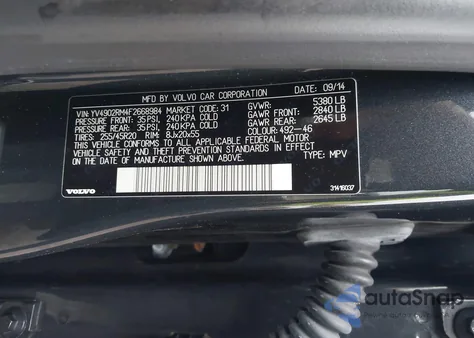 2015 Volvo Xc60 T6 Platinum из США, поврежденный, VIN YV4902RM4F2668984